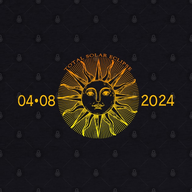 Total Solar Eclipse USA April 8, 2024 Vintage Sun Face by Pine Hill Goods